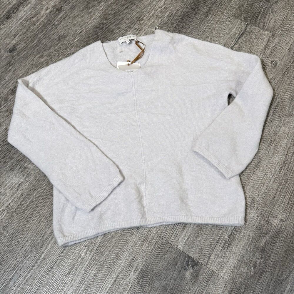 Bianco&Blu Made in Italy Luxury Alpaca Blend V-Neck Sweater Pearl‎ NWT Medium